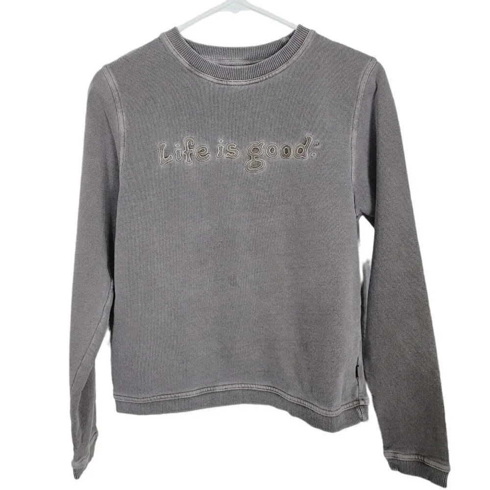Life Is Good Sz Small Sweatshirt Gray Fleece Lined Crewneck Manufacturer Fading - Picture 1 of 7